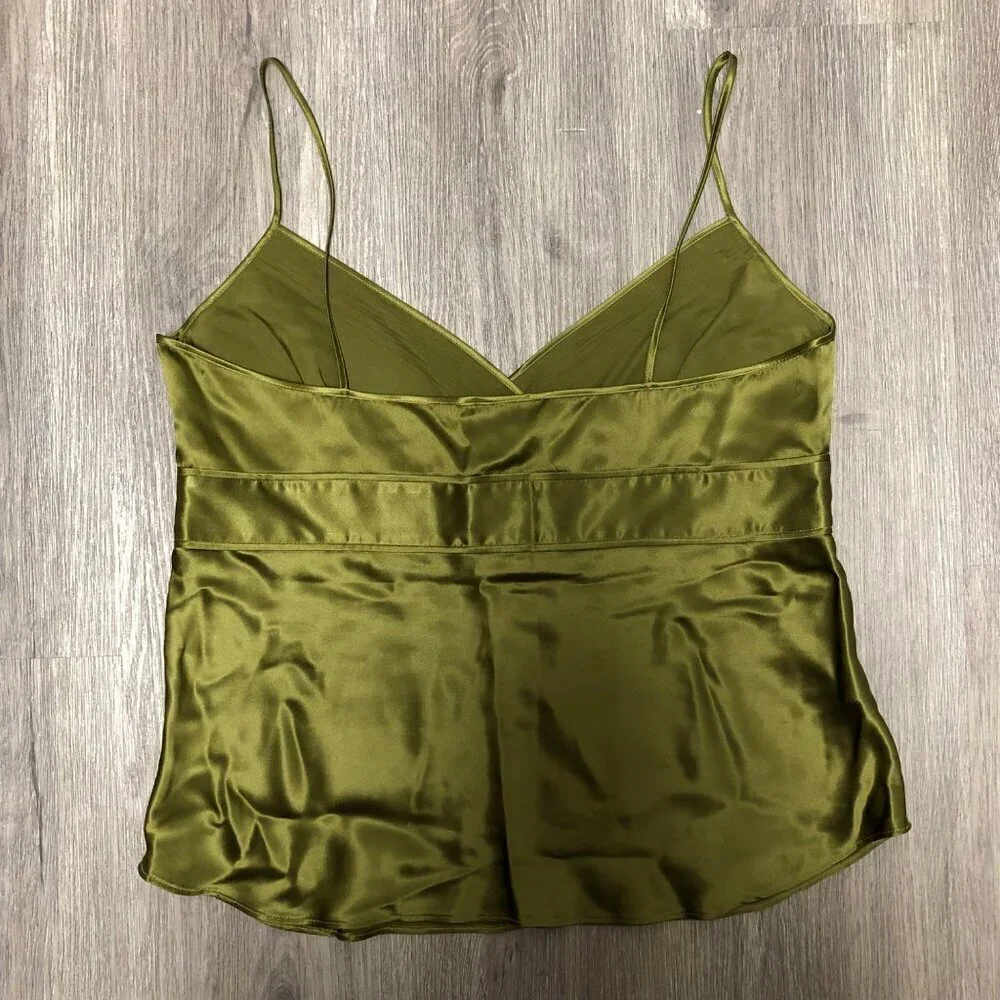 J. Crew 100% Silk Cami Tank Top Olive Green Baby Doll Top Size 12 P Babydoll Y2K